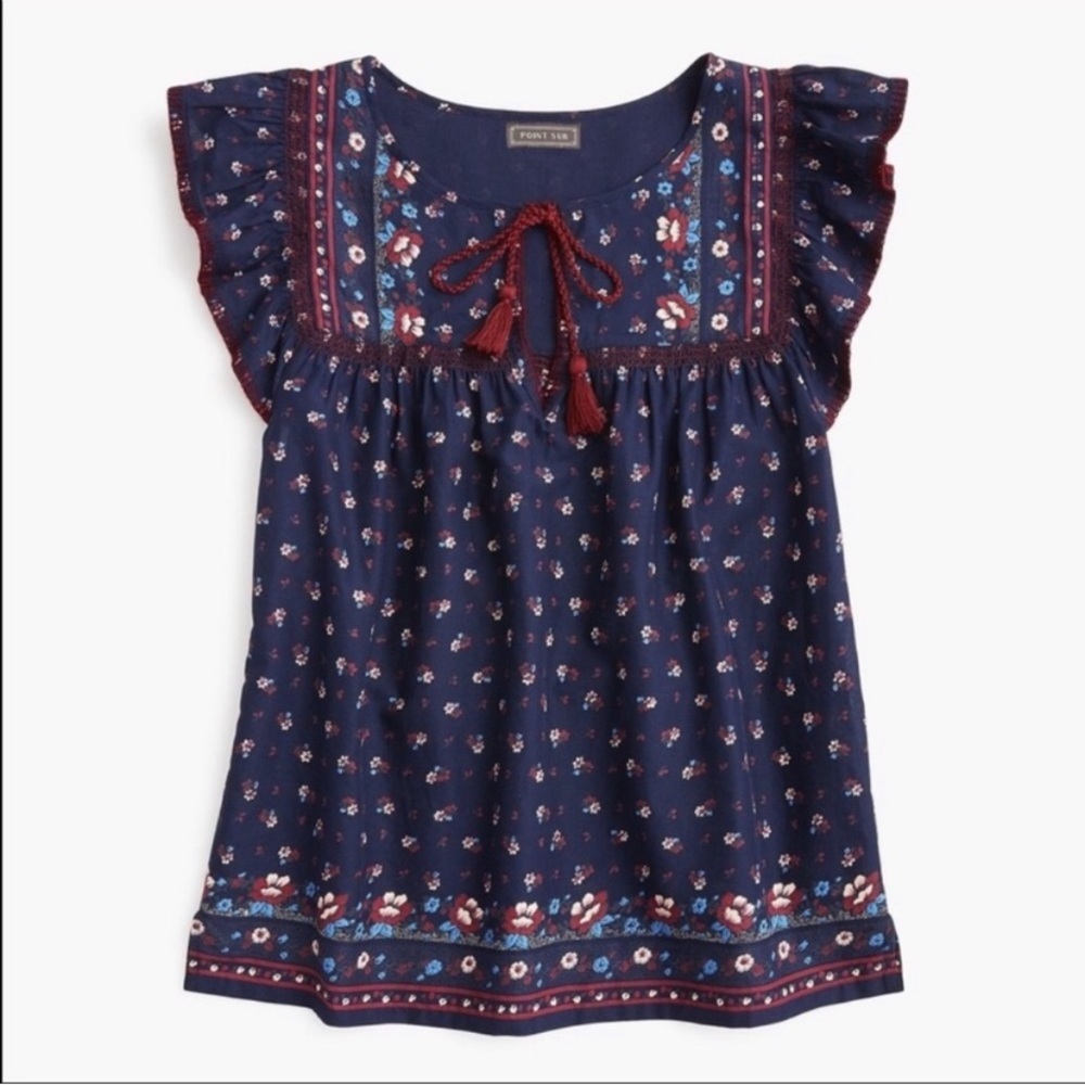 J. Crew Point Sur Flutter Sleeve Peasant Top